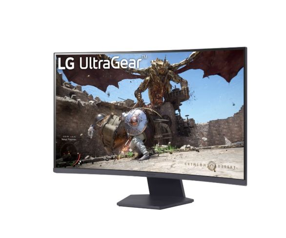 Монитор LG 32GS60QC-B, 31.5" UltraGear Curved Gaming VA, AG, 1ms, 180Hz, 3000:1, 300cd/m2, QHD (2560x1440), AMD FreeSync, HDR 10, sRGB 99%, HDMI, DisplayPort, Tilt, Headphone out, Black