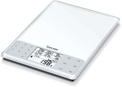 Везна Beurer DS 61 nutritional analysis scale; Nutritional and energy values for 950 saved foods (kcal, kJ, fat, bread units, protein, carbohydrates and cholesterol) and space for 50 customisablememory spaces; 5 kg / 1 g