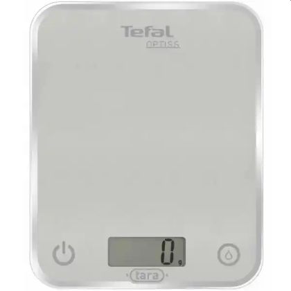 Везна Tefal BC5004V2, Optiss silver, ultra slim glass, 5 kg / 1g/ml graduation, tara, liquid function, 2 batteries LR03 AAA included, new markings on product