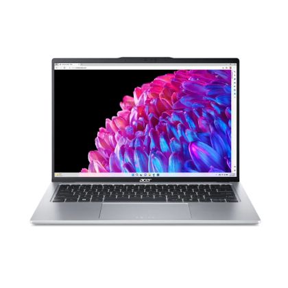 Лаптоп Acer Swift Go14, SFG14-73-714G, Intel Core Ultra 7 155U (up to 4.80 GHz, 12MB), 14" WQ 2.2K IPS SlimBezel, 16GB LPDDR5, 1024GB PCIe NVMe SSD, Intel UMA, AX+BT 6E, QHDCamera, CR MicroSD, FPR, Win 11 Home, Silver