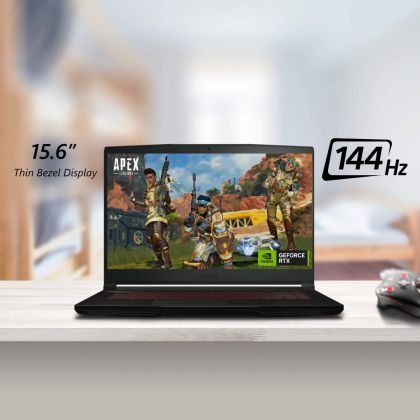 Лаптоп MSI Thin GF63 12UC, i5-12450H (8C/12T, 12 MB, up to 4.40 GHz), 15.6" FHD (1920x1080), 144Hz, IPS-Level, RTX 3050 4GB GDDR6, 8GB DDR4 (3200MHz), 512GB NVMe PCIe SSD Gen4x4, Red Backlit Gaming Keyboard, NO OS, Black