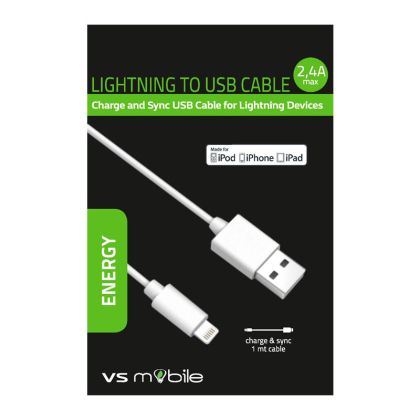 Кабел за iPhone, iPad или iPod USB-A към Lightning, 1 m, Бял