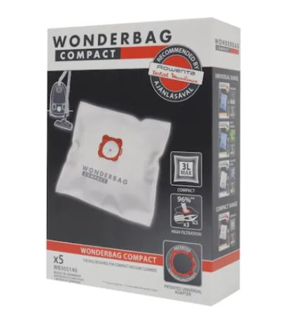 Торбичка за прахосмукачка Rowenta WB305140, Wonderbag Compact, Vacuum Bags, Set of 5 bags + 1 adapter ring, 3-layered, Universal, textile