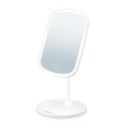 Козметично огледало Beurer BS 47 Illuminated cosmetics mirror with practical magnetic holder, touch-sensor, 3 different light options, 3 adjustable light intensities, Extra-large mirror surface - 21 cm, Bright LED light with 33 LEDs