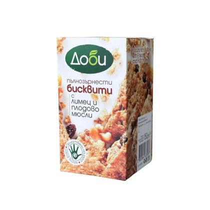 Бисквити с лимец и плодово мюсли, пълнозърнести, “Доби”, 150гр