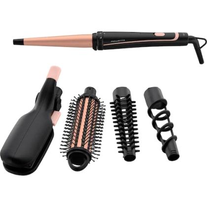 Маша Rowenta CF4231F0 Multi Styler Infinite looks 14 in 1, conical, monotemp, accessories: conical curling wand, 2 in 1 straightening and crimping plates, eliptic waving wand, cool tip, pouch, heating indicator, heat-up time 60s, hanging loop