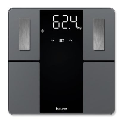 Везна Beurer BF 500 BT diagnostic bathroom scale in black, titanium-coated stainless steel electrodes, extra-large magic display 40mm, Weight, body fat, body water, muscle percentage, bone mass, AMR/BMR calorie display; BMI calculation; Bluetooth; 180 kg 