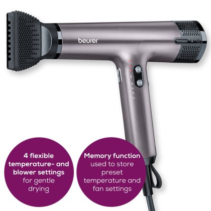 Сешоар Beurer HC 100 Excellence Hair dryer, ECO technology, lightweight and ergonomic, Slim, magnetic nozzle and diffuser, Ion function, 4 temperature and blower settings, Integrated memory function