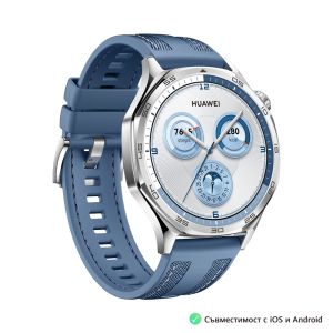 Часовник Huawei Watch GT5  Vili-B19W, 1.43", Amoled 466x466 PPI 326, BT5.2 BLE/BR/EDR, 5ATM, 524mAh, Screenshot sharing, support message input, message notifications, Battery life up to 14 days, Compatible with iOS and Android devices, Blue Woven