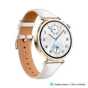 Часовник Huawei Watch GT5 Jana-B19L, 1.32", Amoled 466x466 PPI 352, , BT5.2 BLE/BR/EDR, 5ATM, 524mAh, Screenshot sharing, support message input, message notifications, Battery life up to 7 days, Compatible with iOS and Android devices, White Leather