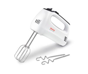 Миксер Tefal HT310138, Hand Mixer, 300W, 5 Speeds + turbo,  2 Beaters, 2 Dough hooks, white/dark grey