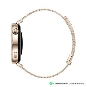 Часовник Huawei Watch GT5 Jana-B19M, 1.32", Amoled 466x466 PPI 352, , BT5.2 BLE/BR/EDR, 5ATM, 524mAh, Screenshot sharing, message notifications, Battery life up to 7 days, Compatible with iOS and Android devices, Gold Milanese+Huawei FreeBuds SE 2