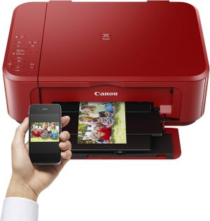 Мастилоструйно многофункционално устройство Canon PIXMA MG3650S All-In-One, Red + Canon Photo Cube and Frame + PP-201 5x5” Photo Paper Plus Glossy II (40 sheets) - Creative Pack, Pink