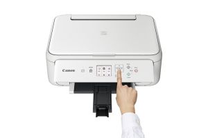 Мастилоструйно многофункционално устройство Canon PIXMA TS5151 All-In-One, White + Canon Photo Cube and Frame + PP-201 5x5” Photo Paper Plus Glossy II (40 sheets) - Creative Pack, Orange