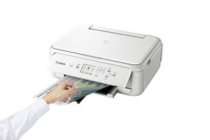 Мастилоструйно многофункционално устройство Canon PIXMA TS5151 All-In-One, White + Canon Photo Cube and Frame + PP-201 5x5” Photo Paper Plus Glossy II (40 sheets) - Creative Pack, Orange