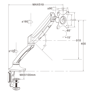 Стойка за монитор с газов амортисьор Carmen CR-502-1 - черна