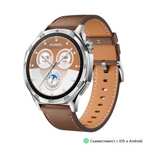 Часовник Huawei Watch GT5 Vili-B19L, 1.43", Amoled 466x466 PPI 326, BT5.2 BLE/BR/EDR, 5ATM, 524mAh, Screenshot sharing, support message input, message notifications, Battery life up to 14 days, Compatible with iOS and Android devices, Brown Leather