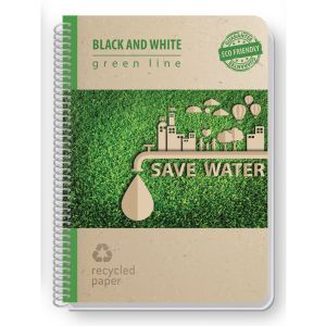 Тетрадка Black&White Eco Green Line Mix Картонени корици, спирала, рециклирана хартия, А4 80 л. с редове