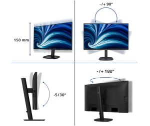 Монитор Philips 27B2U3601, 27" IPS WLED, 2560x1440@120Hz, 4ms GtG, 350cd m/2, 1500:1, 50M:1 DCR, Adaptive Sync, FlickerFree, SoftBlue, 2Wx2, Tilt, Height Adjust, Pivot, Swivel, HDMI, DP, RJ45, USB hub