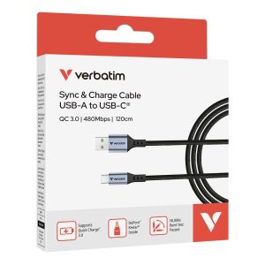 Кабел Verbatim Sync & Charge USB-A to USB-C 18W 120 cm