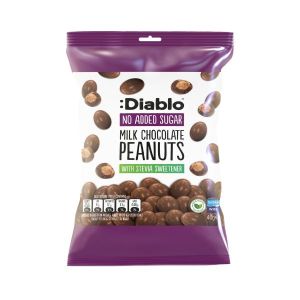 Фъстъци покрити с млечен шоколад Diablo, без добавена захар, 40 g