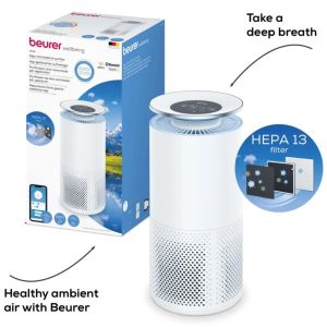 Пречиствател на въздух Beurer LR 400 WIFI / BT Air purifier white- App-controlled  "beurer FreshHome" app; CADR  approx. 266 m3/h; Smart Sensor PM 2.5 2g / m2; three-layered filter system; 4 levels + Turbo; Timer; Colored indoor air quality indicator; 69m