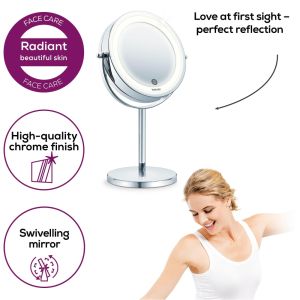 Козметично огледало Beurer BS 55 Illuminated mirror, touch sensor, 18 LED light, 7 x zoom, 2 swivering mirrors, 13 cm