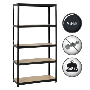 Метален стелаж Carmen CR-1027, 192x100x40 см, до 65 кг на рафт - черен