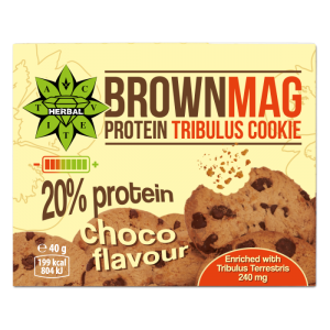 BrownMag протеинова бисквитка с какаови парченца и трибулус 40 гр. - 20% протеин, без захар