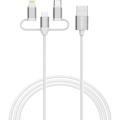 Кабел Verbatim Sync & Charge Cable 3-in-1 USB-A to Micro-B/USB-C/Lightning 18W 100cm - White