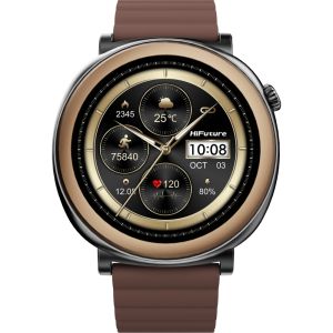 Часовник HiFuture Aurora Brown, 1.43" AMOLED,  466*466, Powered by Dual Core & Syntra AI, Bluetooth Call, IP68  Waterproof, 24/7 True Heart Rate & Blood Oxygen Sensor, Up to 10 days daily use, Magnetic Strap