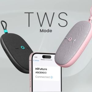 Тонколони HiFuture ASCENDO Pink, Bluetooth 5.3, IPX7 Waterproof, 20W Output, Pair to Play (TWS Mode), Up to 15 Hours Playtime, Built in 2-in-1 Amplifier
