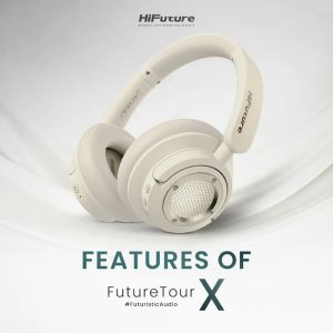 Слушалки HiFuture FutureTour X Champagne Gold, Hybrid Active Noise Canceling, 35-Hour Playtime, Memory Protein Foam Cover, AI Enhanced Crystal-Clear Call, Wireless 5.4, AUX Cable