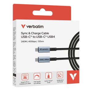 Кабел Verbatim Sync & Charge USB-C to USB-C 240W 40 Gbps 120 cm