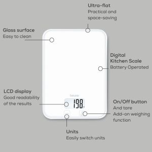 Везна Beurer KS 19 Pure White kitchen scale; 5 kg / 1 g