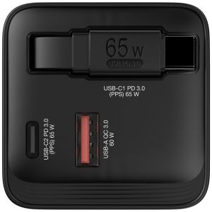 Зарядно устройство Verbatim Mini GaN Charger 65W 2 Port retractable cable display US plugs with EU and UK adaptors