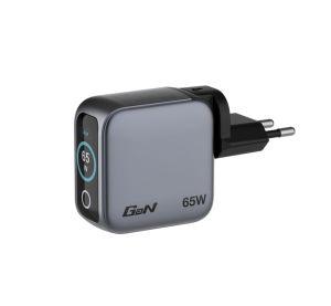 Зарядно устройство Verbatim Mini GaN Charger 65W with Display + 60W USB-C to USB-C Cable (Charger and Data transfer) Grey