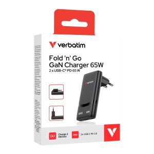Зарядно устройство Verbatim Fold 'n' Go GaN Charger 65W EU plug Black