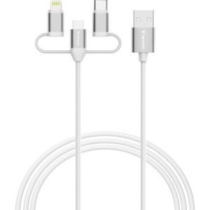 Кабел Verbatim Sync & Charge Cable 3-in-1 USB-A to Micro-B/USB-C/Lightning 18W 100cm - White
