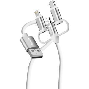 Кабел Verbatim Sync & Charge Cable 3-in-1 USB-A to Micro-B/USB-C/Lightning 18W 100cm - White