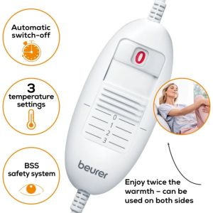 Термоподложка Beurer HK 48 Cosy Heat Pad; 3 temperature settings; auto switch-off after 90 min; washable on 30°; reversable cushion; with inner pad; removable switch; fleece fibre; 40(L)x30(W) cm