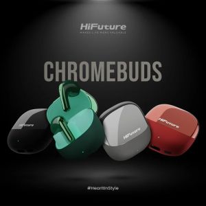 Слушалки HiFuture ChromeBuds Titanium, Metallic Charge Case, 4 MICS ENC, Wireless 5.4, Up to 6 Hours Battery Life by one charge, IPX5, Ultra Bass, Up to 30 Hours Battery Life Combined
