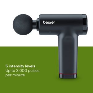Масажор Beurer MG 89 MASSAGE GUN CompactPower, Quiet, lightweight & handy deep tissue massager, 5 intensity levels, 3 massage attachments, Up to 4h battery life with LED display