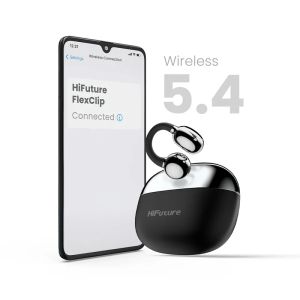Слушалки HiFuture FlexClip Black, Open Ear Comfort, Bluetooth 5.4, 4 Mics ENC Calling System, Playtime up to 30 Hours, IPX5 Waterproof, 12mm Driver Bass Boost