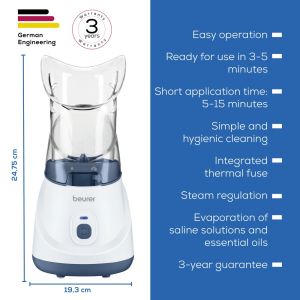 Парен изпарител Beurer SI 31 Steam vaporizer, LED indicator; Quiet operation; Steam regulation; Ready to use in 3- 5 min; Saline solution and essential oils