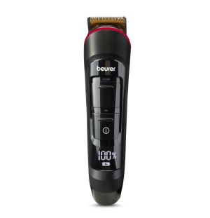 Машинка за подстригване Beurer MN4X beard styler, 2 Attachments, slim titanium contour blade, Battery and mains operation, LED display, 10 cutting lengths, 2 comb attachments with length adjustment: 3-7 and 8-12 mm,Water-resistant