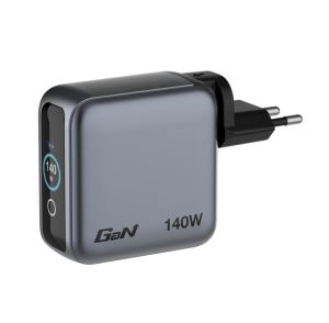Зарядно устройство Verbatim Mini GaN Charger 140W with Display + 140W USB-C to USB-C Cable (Charger and Data transfer) Grey